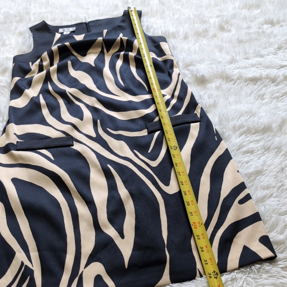 Y2K Alyx Limited Satin Zebra Print Black & Tan Shift Cocktail Dress Size 6 - Picture 12 of 12